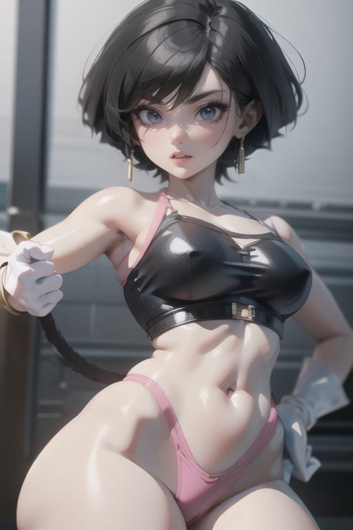 masterpiece,Detailedface, ,Fasha, 1tail, 1girl, suujiniku, short hair, black hair, (black eyes:1.4), big breasts, saiyan armor, ,suujiniku,Detailedeyes,1 girl,PinchingPOV,ActionFigureQuiron style,Animal ear,monochrome,3DMM,no_humans,inboxDollPlaySetQuiron style