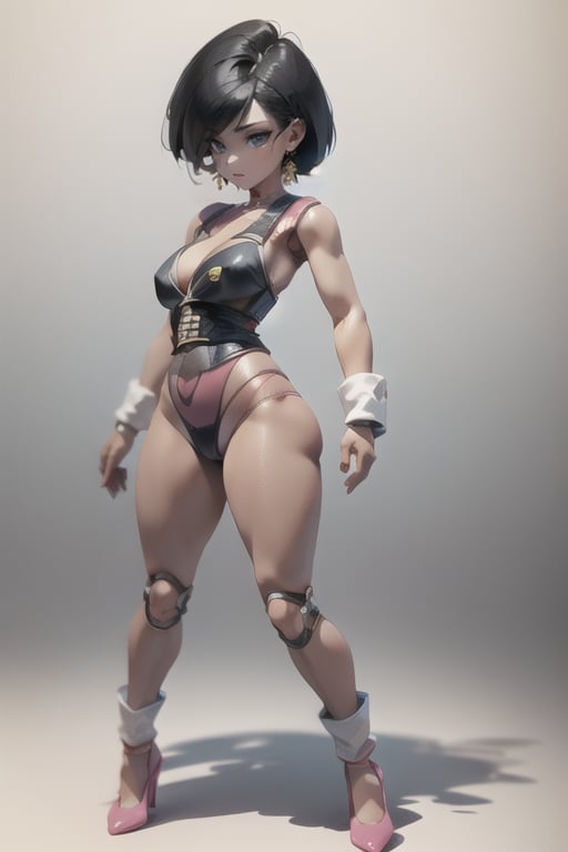 masterpiece,Detailedface, ,Fasha, 1tail, 1girl, suujiniku, short hair, black hair, (black eyes:1.4), big breasts, saiyan armor, ,suujiniku,Detailedeyes,1 , action figure, girl,PinchingPOV,ActionFigureQuiron style,Animal ear,monochrome,3DMM full body, inboxDollPlaySetQuiron style, ,inboxDollPlaySetQuiron style