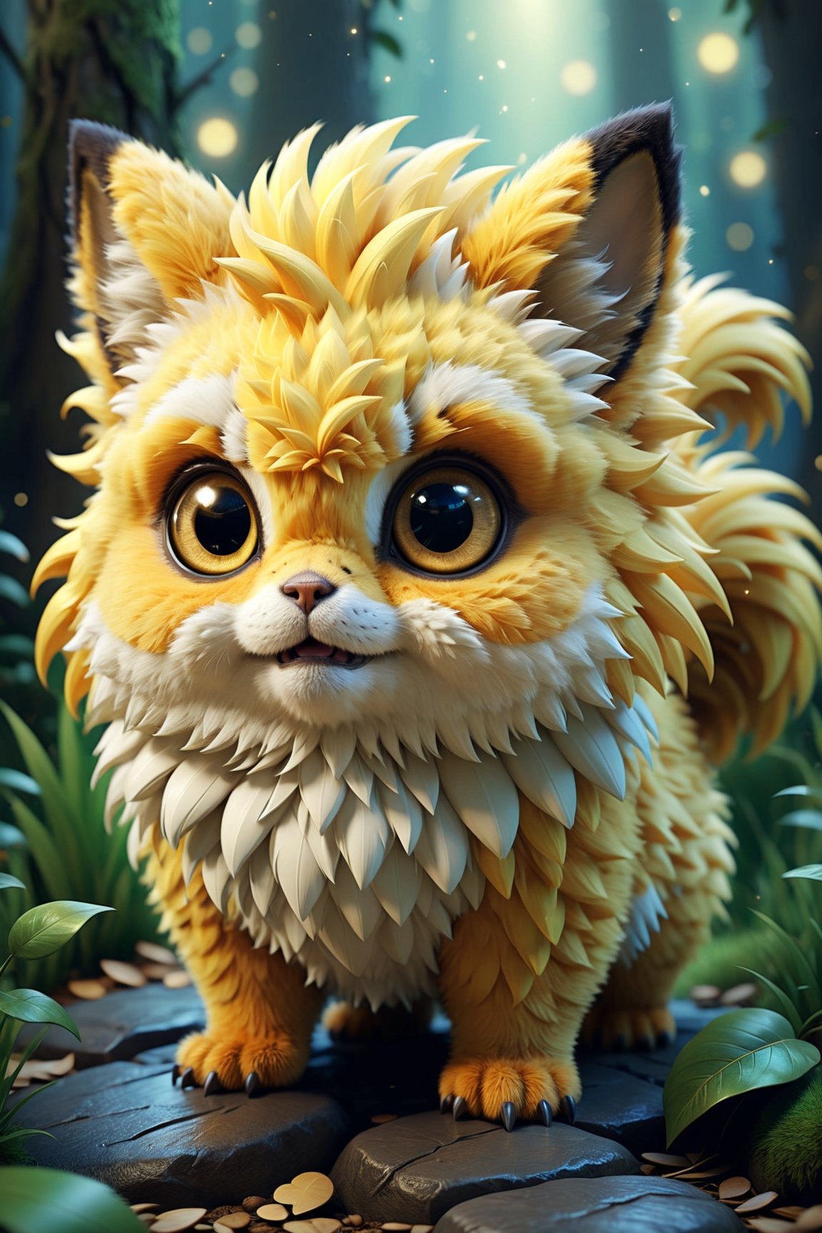 most cute fantasy animals of the world, different species, pikachu based, big eyes, very fluffy
