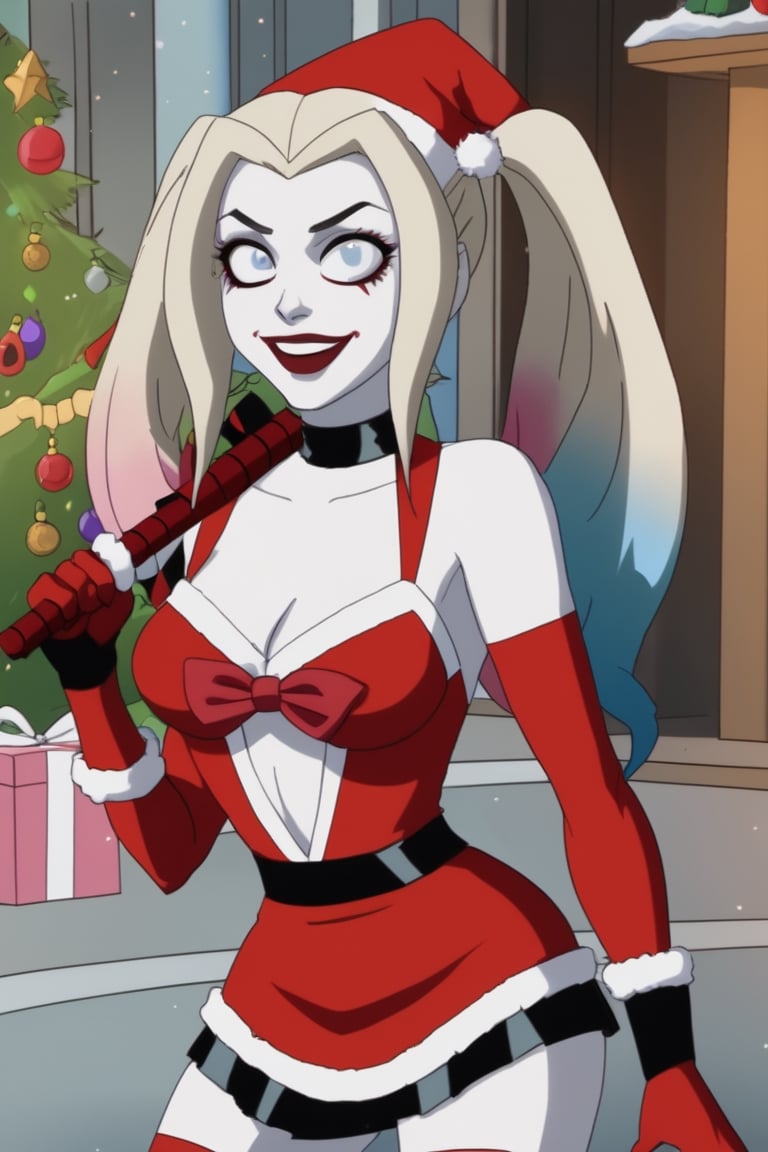 Harley quinn,uwudemon, wearing santa claus dress, christmas