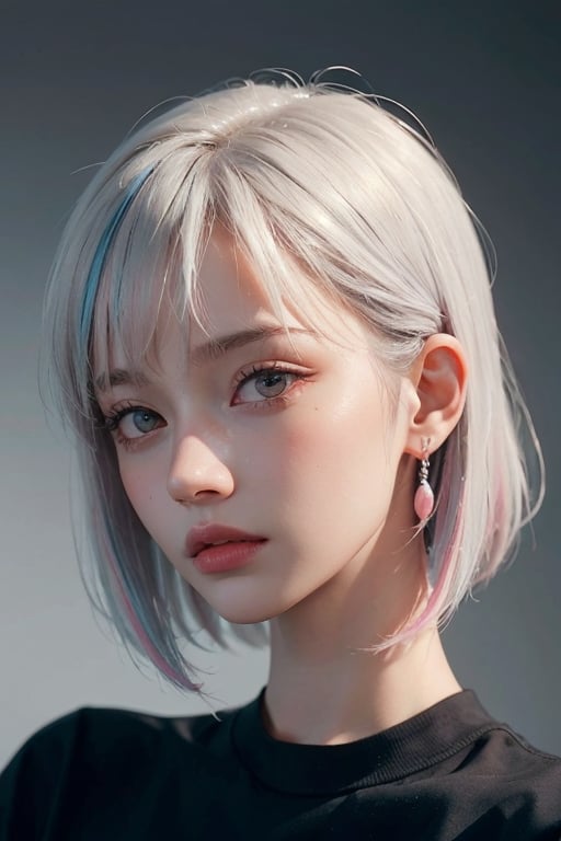 a 20 yo woman, long bobcut BLUE HAIR PINK HIGHLIGHTS, (hi-top fade:1.3), dark theme, soothing tones, muted colors, high contrast, (natural skin texture, hyperrealism, soft light, sharp)