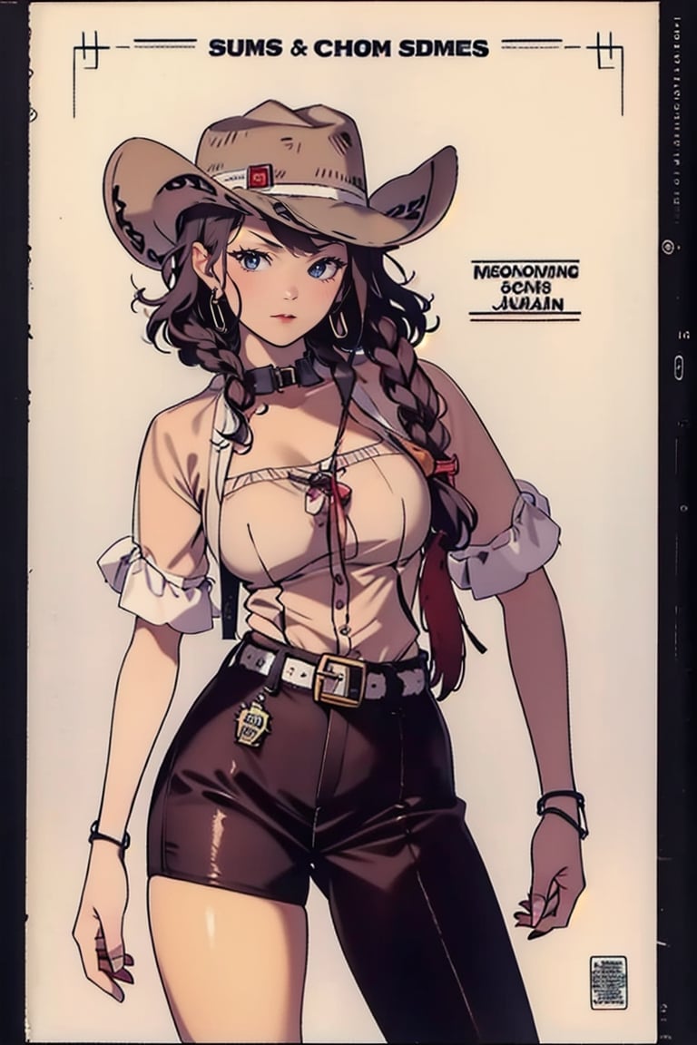 ((1man)), 1 page manga,cowgirl, western cowboy style, cowboy_hat, belt_buckle
