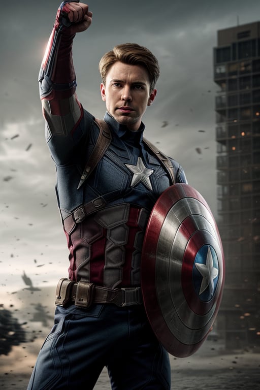 Male , captain America , medium hair , throwing shield , cinematic , real life , realistic