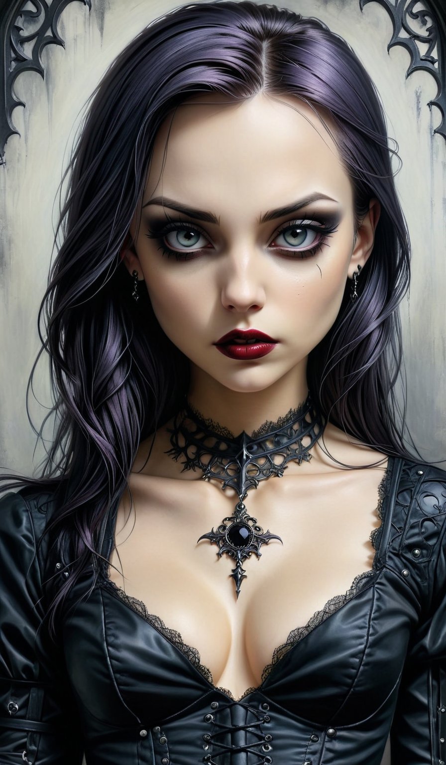 masterpiece,best quality,realistic,style of Jessica Galbreth upper body portrait of dark gothic girl,Gothic,emo
