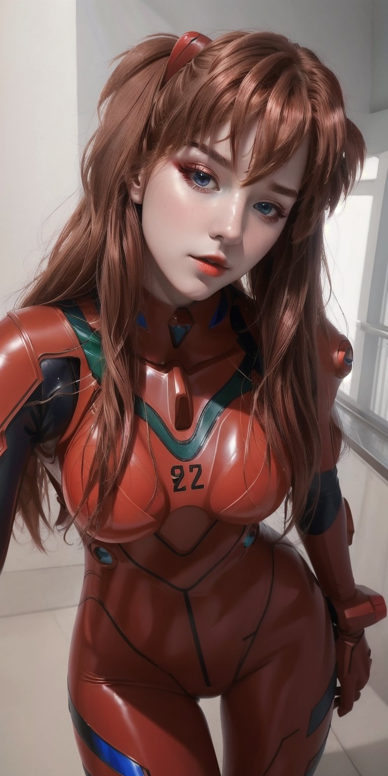 4K, 8K, (Masterpiece, best quality:1.2), blue eyes, perfect face, cosplay, professional photo, photo, photorealism, ((red armor)), modelshoot style, upper body portrait of shirogane, red plugsuit, feminine, (girl),  ((cyberpunk landscape)), (narrow waist), upper body, face shot, very small breats, sexy look,photorealistic,realism, masterpiece, realistic face, realistic skin,realistic arms, realistic body, (bust shot photo of shirogane, shirogane asuka langley, shirogane asuka langley cosplay