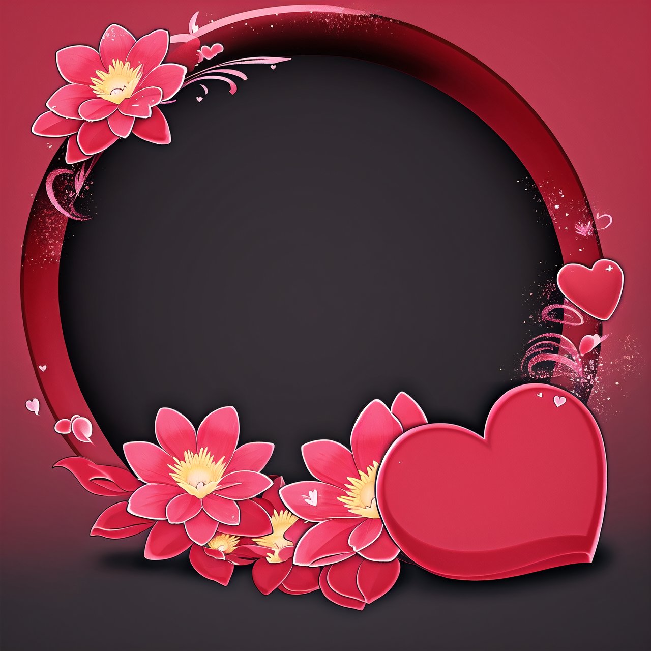 circle rounded avatar frame, in flowers, ultra detailed, intricate, red background, simple background,circleframe,in hearts