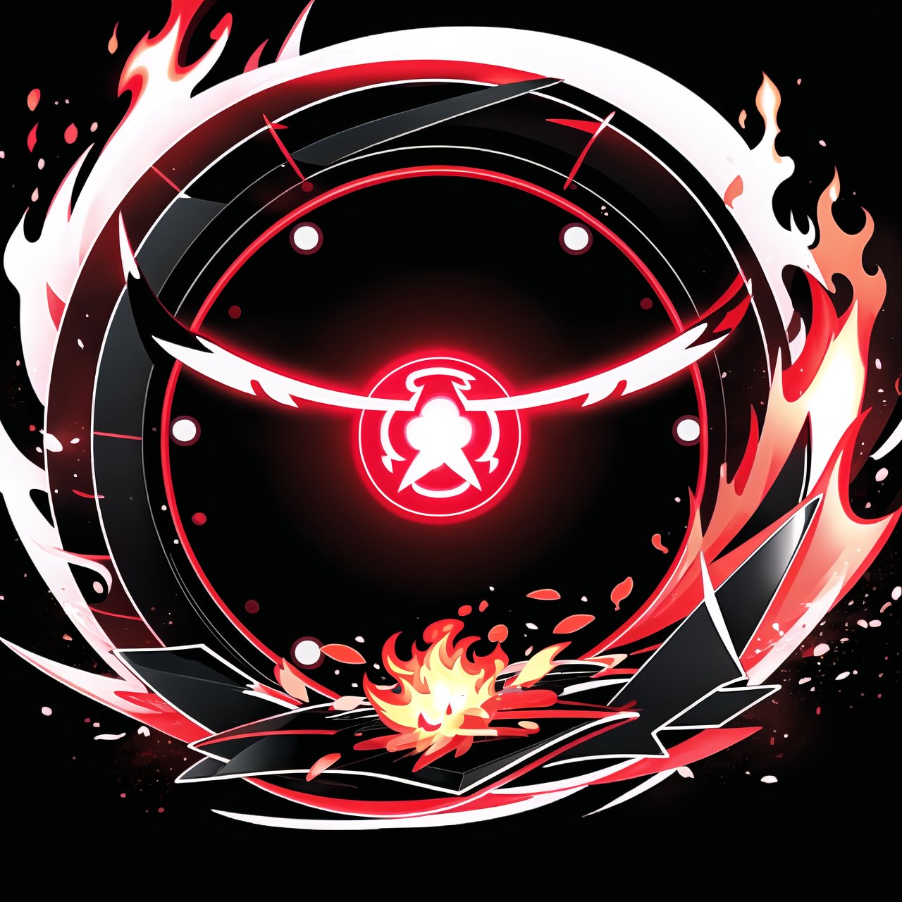 circle rounded avatar frame, in flame, electric, lightnig, ultra detailed, intricate, white background, black background, neon style, in knifes