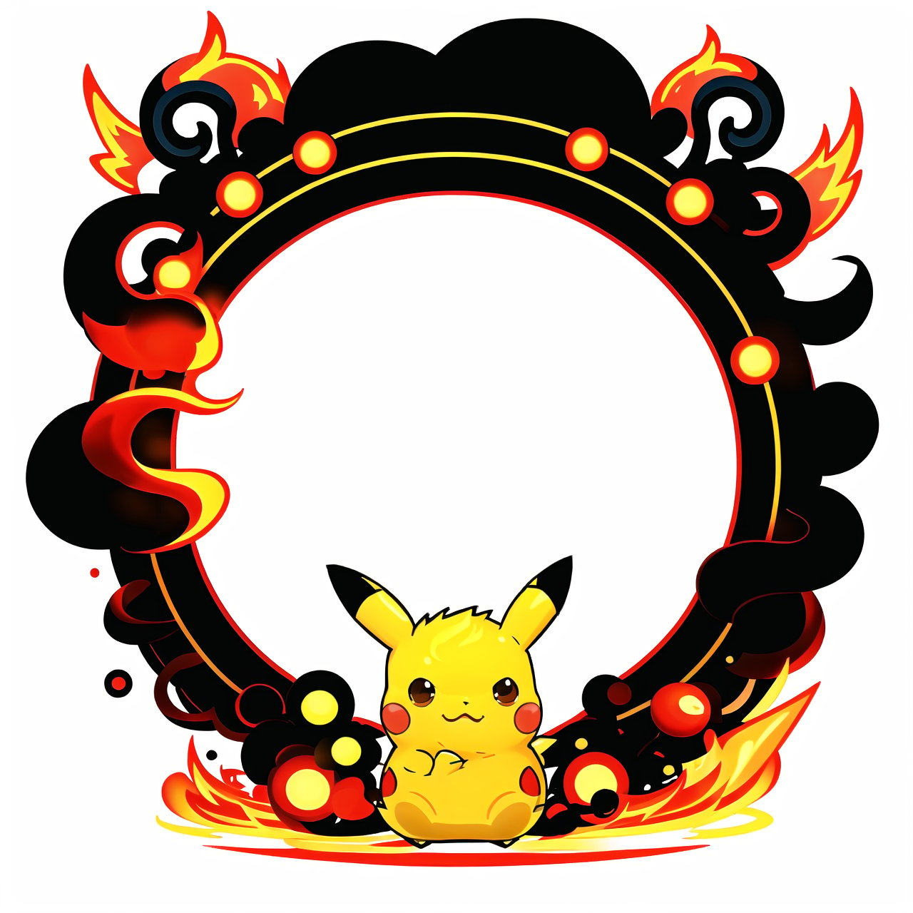 circle rounded avatar frame, in flame, electric, lightnig, ultra detailed, intricate, white background, simple background,circleframe, pikachu style