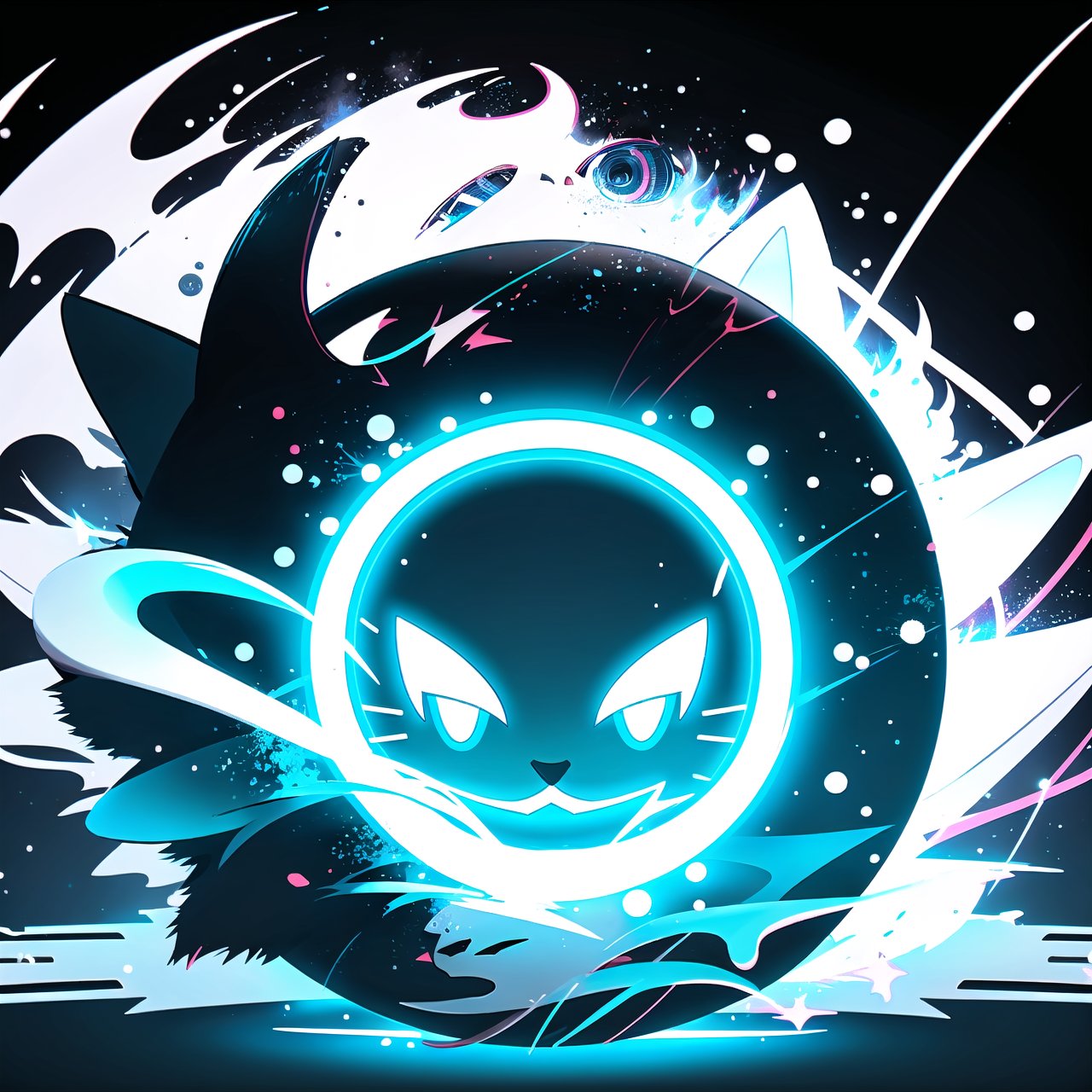 circle rounded avatar frame, in flame, electric, lightnig, ultra detailed, intricate, white background, simple background,circleframe, cyberpunk style,in cat