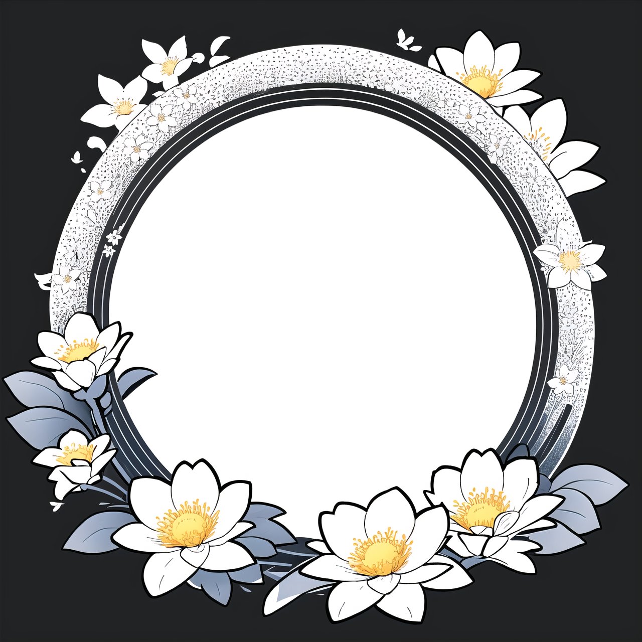 circle rounded avatar frame, in flowers, ultra detailed, intricate, white background, simple background,circleframe