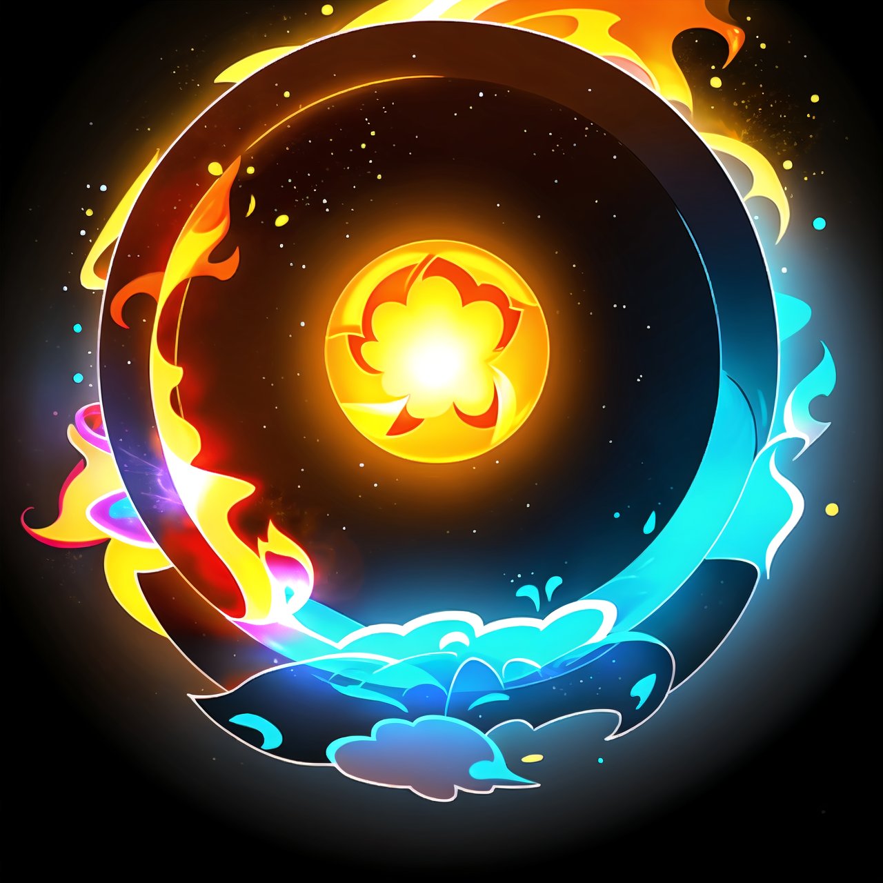 circle rounded avatar frame, in flame, electric, lightnig, ultra detailed, intricate, yellow background, in cats, realistic