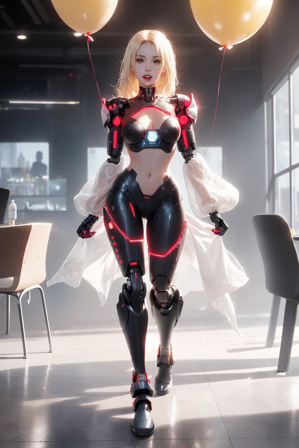 (2023, Fashion spring and summer clothes and pants with puff sleeves, balloon sleeves and lantern sleeves, cut saws, pull-gloss lip,) 
(Sports drink menu screen advertising video style at desk with projector), ((Synthetic rubber material Matte material), (symmetrical beauty), (1girl)), (ROBOT VEHICLE 1), (girl), (a detailed face), (cyborg girl),  (blond hair), (expressionless), (white clean teeth)), ((Full body shot)), (cyborg type city Inside the cafe background), (a dark red body), (precision near-future illumination), (big picture) , 3d style, cyborg style, high quality, realistic, ,1 girl,yuzu
