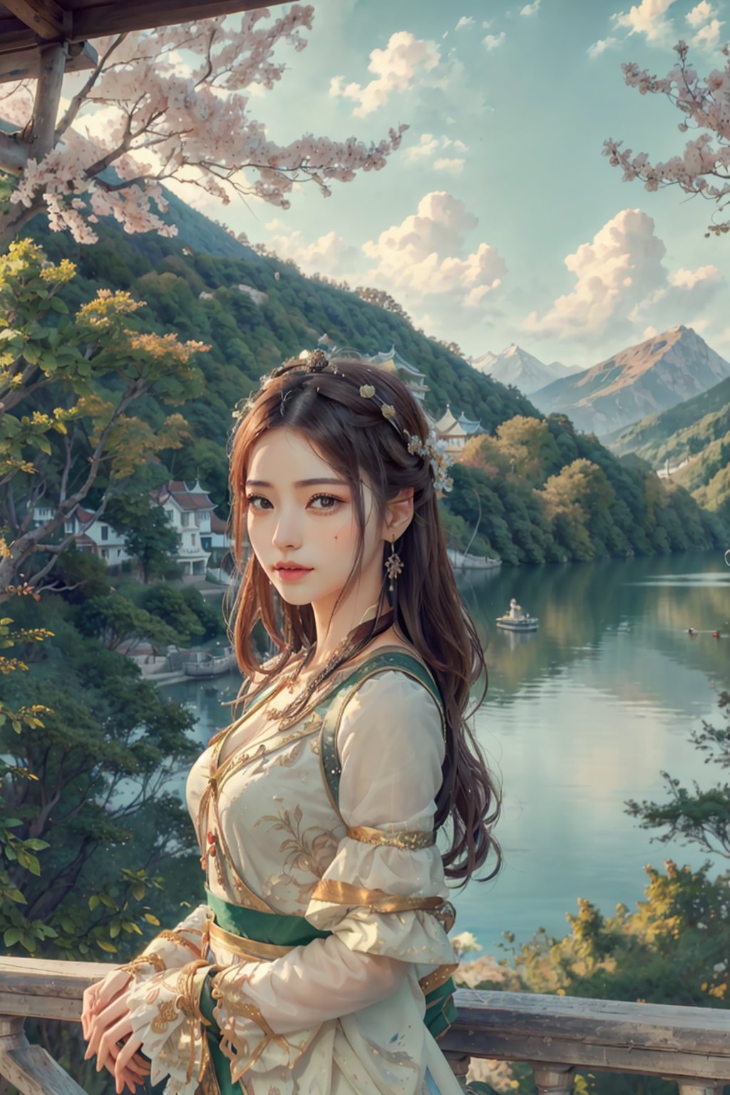 A young woman (enchanted by scenic allure:1.3) by the lake in the Summer Palace, (capturing the enchanting vista:1.4) of lake, mountains, and architecture in perfect harmony. (Scenic wanderer:1.4), travel photography, (serene elegance:1.3), (harmonious union:1.4) of nature and architectural beauty. (Scenes like paintings:1.3), (revealing nature's grace:1.4), (capturing cultural elegance:1.3), (tranquil landscape:1.4), 4K UHD image, cinematic view, (cherishing the picturesque view:1.4).