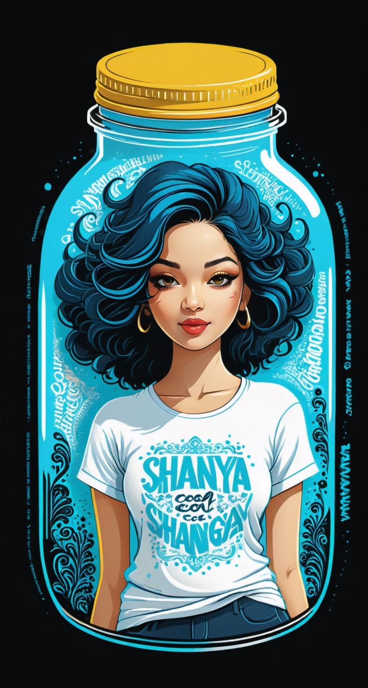 Typographic art featuring & perfect text "Cool Shanaya". Stylized, intricate, detailed, artistic, text-based.,tshirt design,Leonardo Style,in a jar