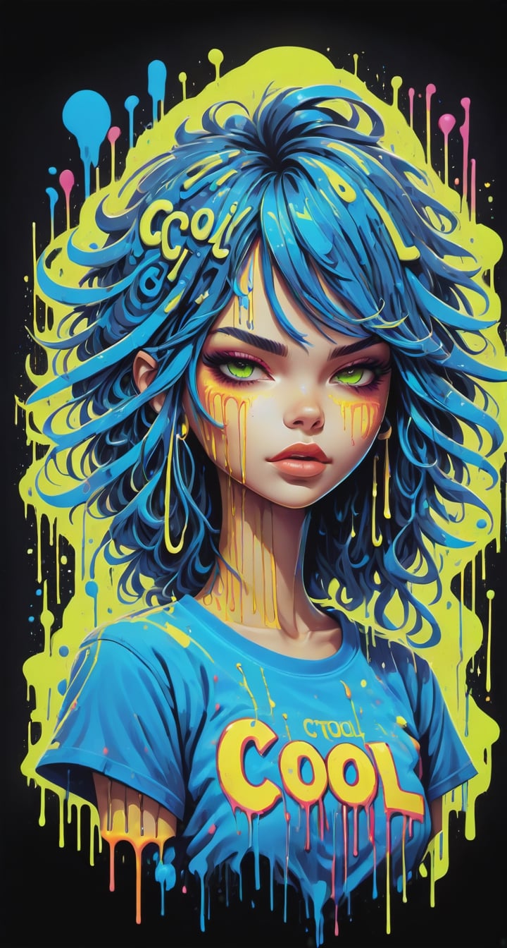 Typographic art featuring & perfect text "Cool Girl". Stylized, intricate, detailed, artistic, text-based.,tshirt design,Leonardo Style,oni style, illustration,neon style,dripping paint,DonMDj1nnM4g1cXL 