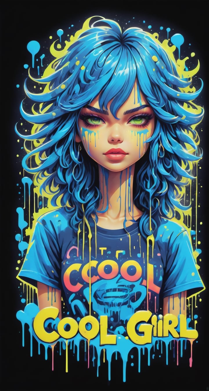 Typographic art featuring & perfect text "Cool Girl". Stylized, intricate, detailed, artistic, text-based.,tshirt design,Leonardo Style,oni style, illustration,neon style,dripping paint,DonMDj1nnM4g1cXL 