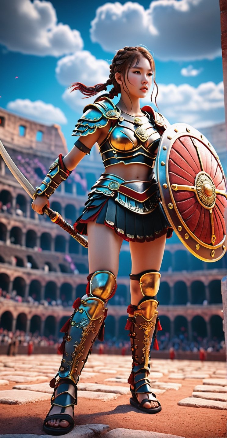 Roman Gladiator Girl 3D Game Character Model**: Enter the arena as a valiant Roman gladiator, equipped with iconic weaponry and ancient colosseum settings.
,huayu,candyseul,mythical clouds,neon photography style