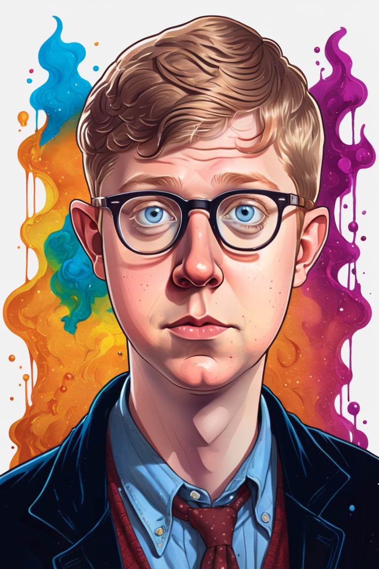 Joe pera as joe pera. Alcohol-ink-stained-cellophane. Expanded view. Ninth dimension art. Powerful mood. Oscilliscopic linework. Art style of wesley willis. Spotify album art., sticker, 2d cute, fantasy, dreamy, vector illustration, 2d flat, centered, by Tim Burton, professional, sleek, modern, minimalist, graphic, line art, vector graphics