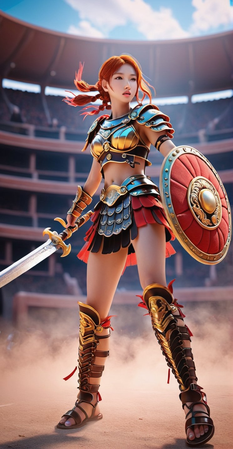 Roman Gladiator Girl 3D Game Character Model**: Enter the arena as a valiant Roman gladiator, equipped with iconic weaponry and ancient colosseum settings.
,huayu,candyseul,mythical clouds,neon photography style