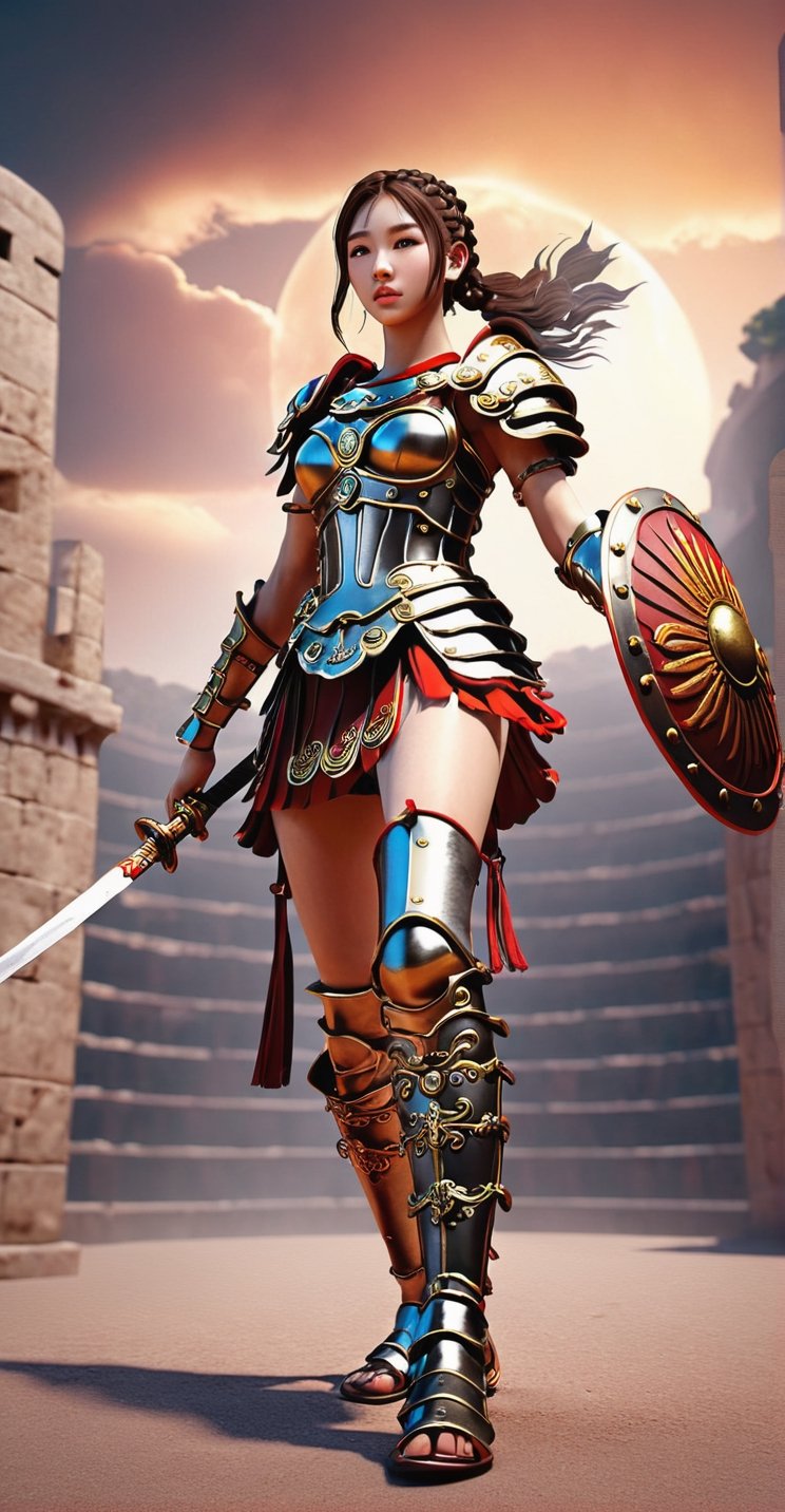 Roman Gladiator Girl 3D Game Character Model**: Enter the arena as a valiant Roman gladiator, equipped with iconic weaponry and ancient colosseum settings.
,huayu,candyseul,mythical clouds,neon photography style