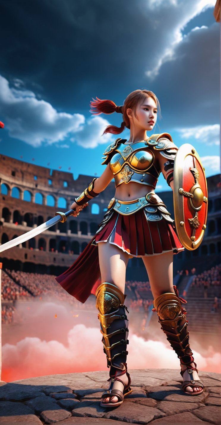 Roman Gladiator Girl 3D Game Character Model**: Enter the arena as a valiant Roman gladiator, equipped with iconic weaponry and ancient colosseum settings.
,huayu,candyseul,mythical clouds,neon photography style