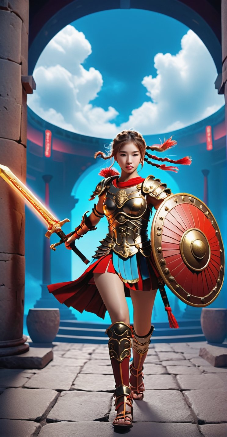 Roman Gladiator Girl 3D Game Character Model**: Enter the arena as a valiant Roman gladiator, equipped with iconic weaponry and ancient colosseum settings.
,huayu,candyseul,mythical clouds,neon photography style