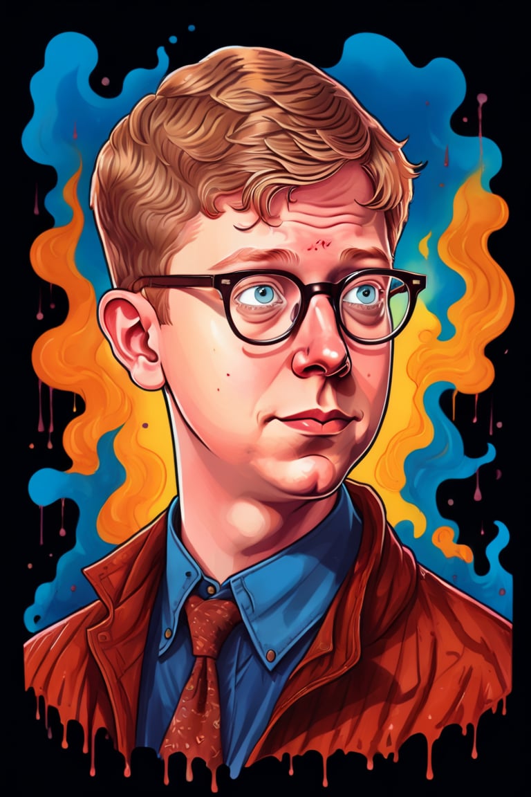 Joe pera as joe pera. Alcohol-ink-stained-cellophane. Expanded view. Ninth dimension art. Powerful mood. Oscilliscopic linework. Art style of wesley willis. Spotify album art., sticker, 2d cute, fantasy, dreamy, vector illustration, 2d flat, centered, by Tim Burton, professional, sleek, modern, minimalist, graphic, line art, vector graphics