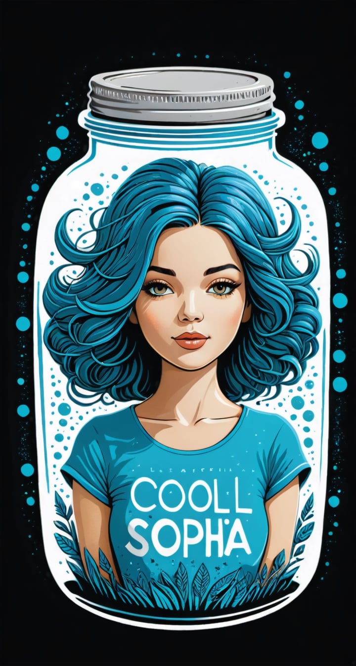 Typographic art featuring & perfect text "Cool Sophia". Stylized, intricate, detailed, artistic, text-based.,tshirt design,Leonardo Style,in a jar