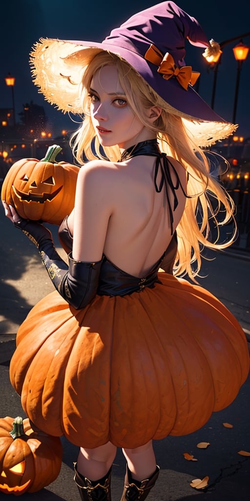 ,((1 girl with Halloween costume and wizard hat holding a halloween pumpkin , adorable, happy)),30yo eastern european skinny beautiful blonde female,open lips,(Negative Fill below:1.5),large almond eyes,Stretchy neoprene tiny lightly armored military soldier,woven military boots,huge glove,looking back shoulder,editorial photo,hyper-messy hair,amazing,Dramatic Lighting,Raw photo,insanely hyper-detailed and intricately realistic,Cinematic lighting,8K UHD,(masterpiece Best Quality,super detailing:1.3)(RealisticPhotorealsitic:1.2),(High detailed skin:1.4),Cinematic Angle,side lifting:1.4,depth of fields,SONY FE 24mm F1.4 GM,Realistic face,visible skin pores,eyebags,complex,