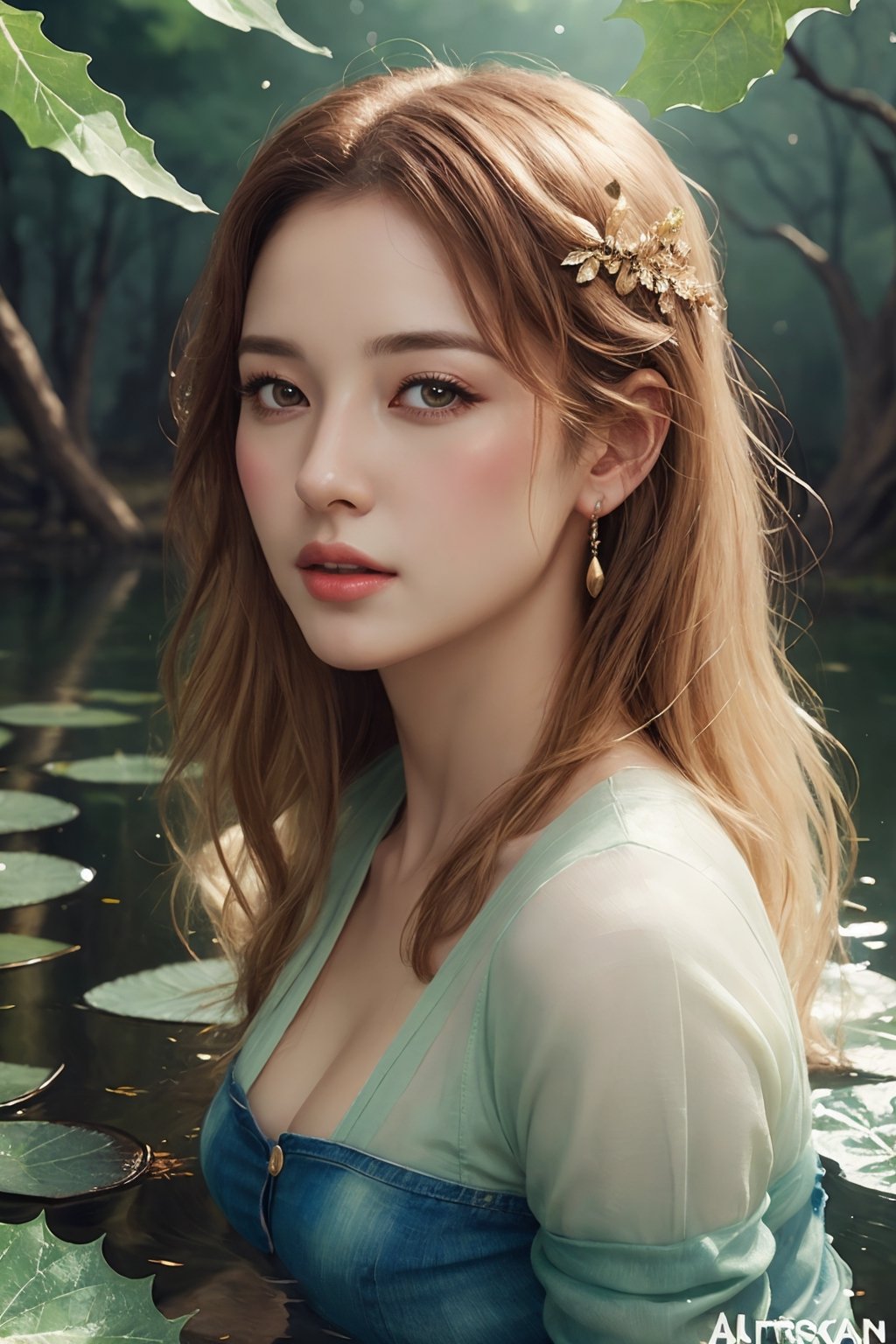 digital illustration, beautiful large-chested fairy, (fig leaves:1.2), long flowing blonde hair, fantasy pond background, art by Albert Eckhout, charming Italian chanting, (sticker:1.1), full-body picture of a beautiful woman, (highly detailed face:1.3), (freedom and soul:1.1), approaching perfection, dynamic pose, highly detailed artwork, (watercolor painting:1.2), ArtStation showcase, concept art, smooth rendering, (sharp focus:1.15), illustration in the style of Russ Mills, Sakimichan, Wlop, Loish, Artgerm, Darek Zabrocki, Jean-Baptiste Monge, magical ambiance