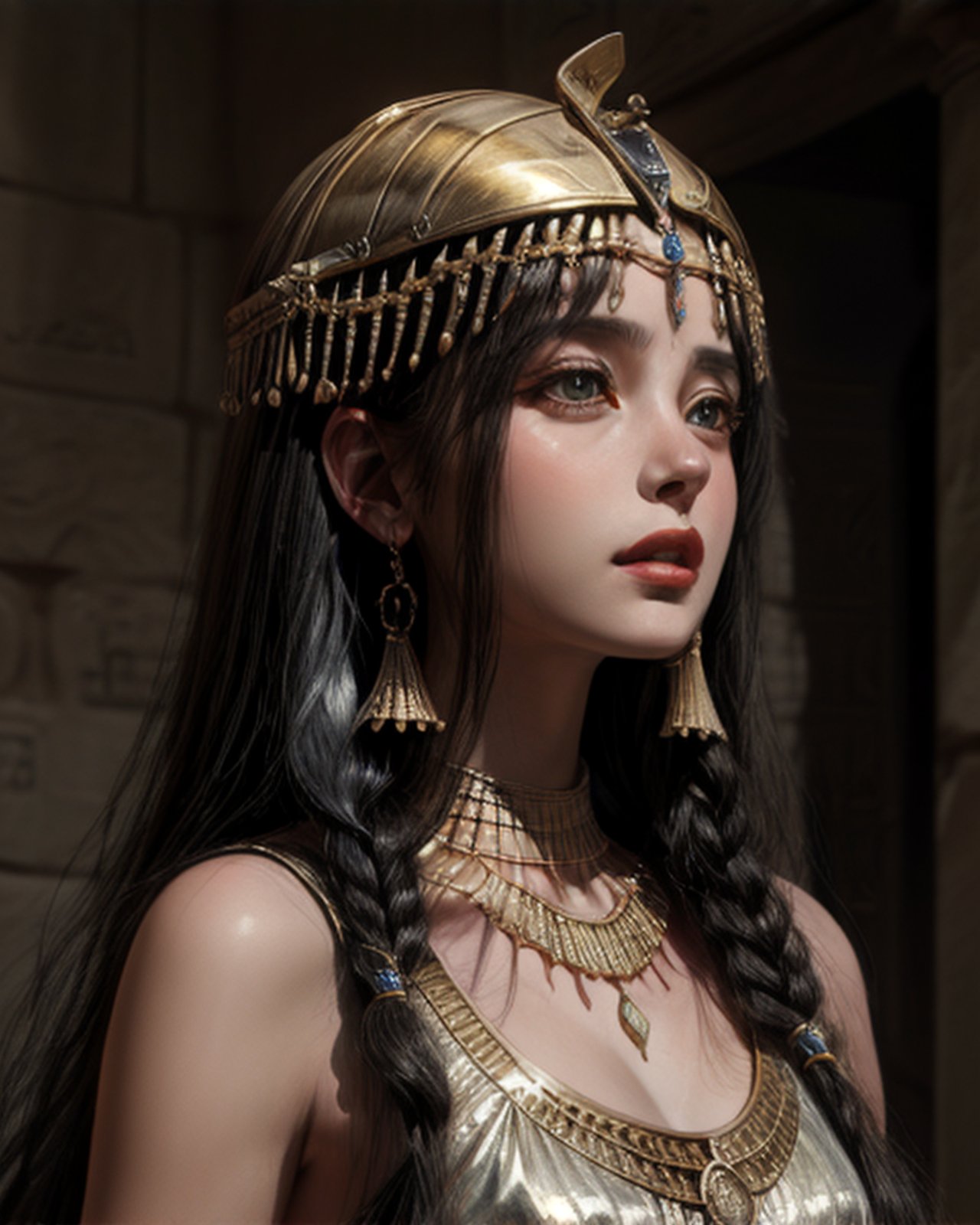 Cleopatra Queen of the Ptolemaic Kingdom of Egypt,magic realism,deataild,hyperrealism,
