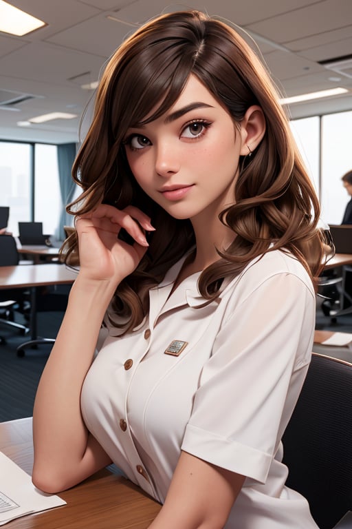 - [ ] photorealistic:1.37, masterpiece, best quality, raw photo, absurdres, uhd, 1girl, wavy hair, brown hair, seductive , looking at viewer, in the large meeting room of the office in the high tower office building in  Tokyo ,Tokyo tower,intricate detail, detailed background, detailed skin, pore, highres, hdr , presentation to ten men , beautiful model, soft light to the face,JP_MODELS,white shirts uniform , midium breasts, a 30 yo woman