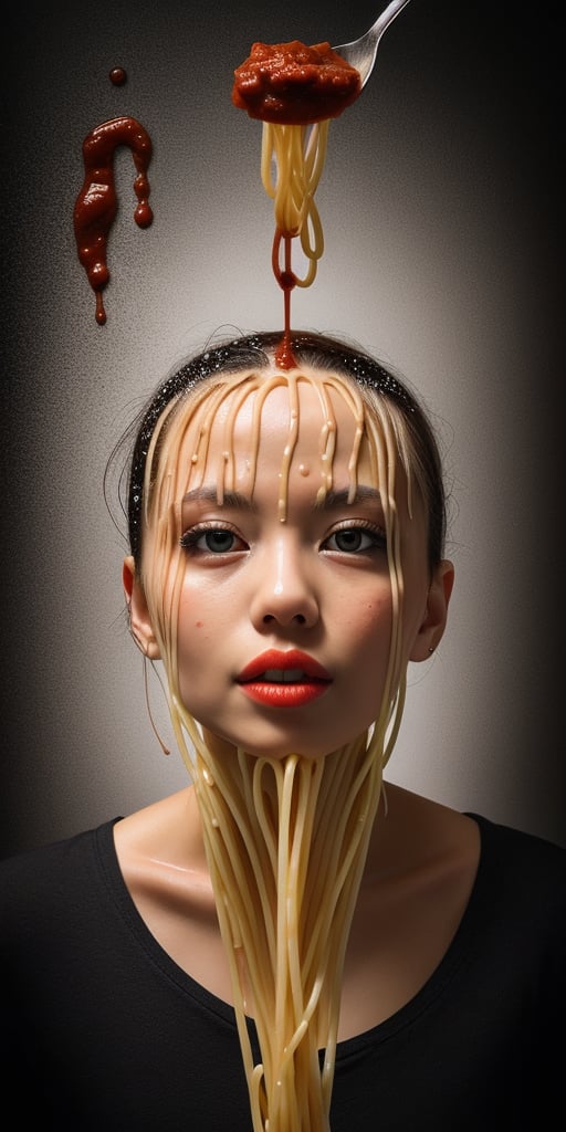 shooting foodstyling,, spaghetti are flying, splash of tomato sauce
 BEST QUALITY, MASTERPIECE, PHOTOREALISTIC:1.9, DRAMATIC LIGHT, infinite mirror background,
,colorful_girl_v2,arshadArt,alluring_lolita_girl,anamr