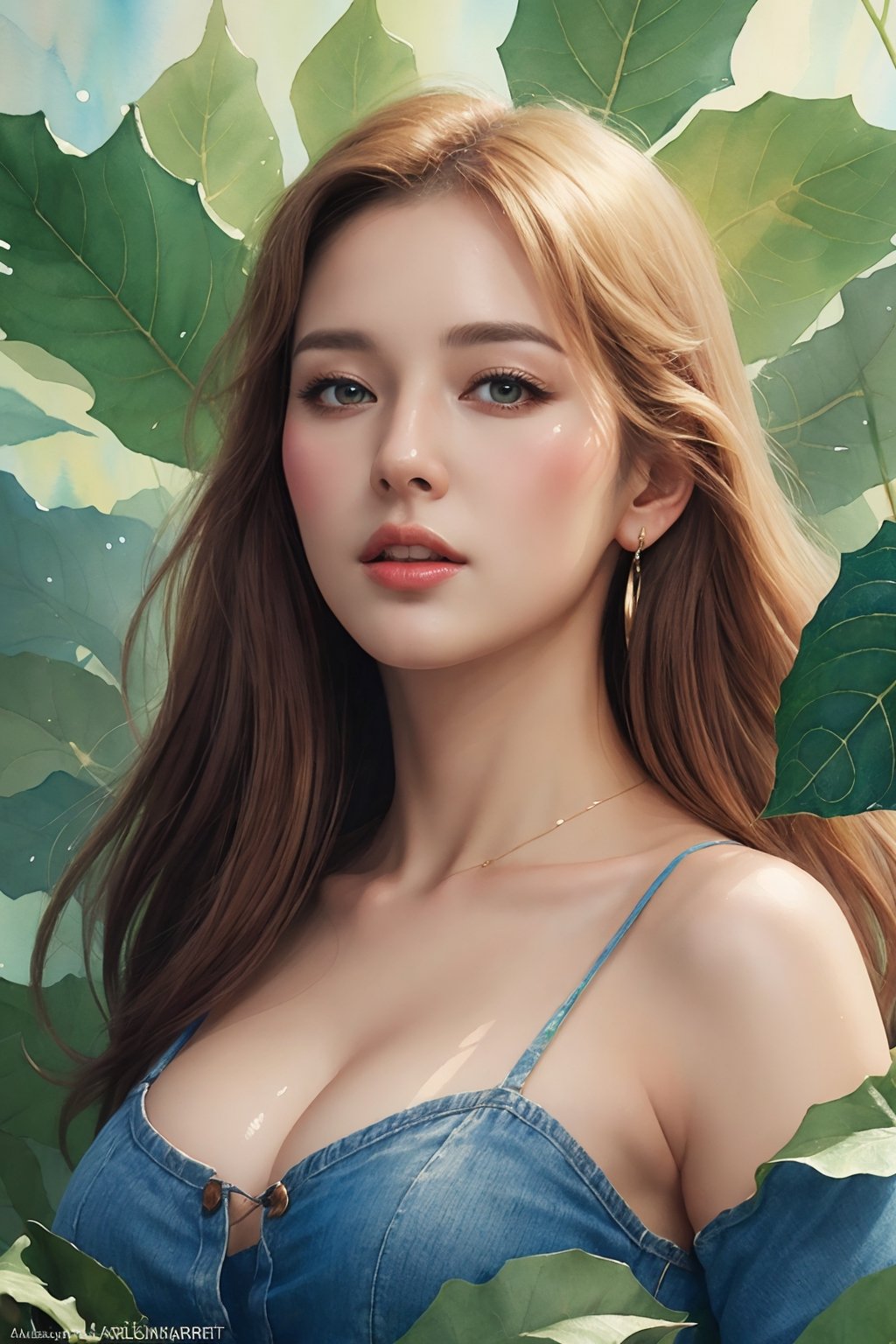 digital illustration, beautiful large-chested fairy, (fig leaves:1.2), long flowing blonde hair, fantasy pond background, art by Albert Eckhout, charming Italian chanting, (sticker:1.1), full-body picture of a beautiful woman, (highly detailed face:1.3), (freedom and soul:1.1), approaching perfection, dynamic pose, highly detailed artwork, (watercolor painting:1.2), ArtStation showcase, concept art, smooth rendering, (sharp focus:1.15), illustration in the style of Russ Mills, Sakimichan, Wlop, Loish, Artgerm, Darek Zabrocki, Jean-Baptiste Monge, magical ambiance