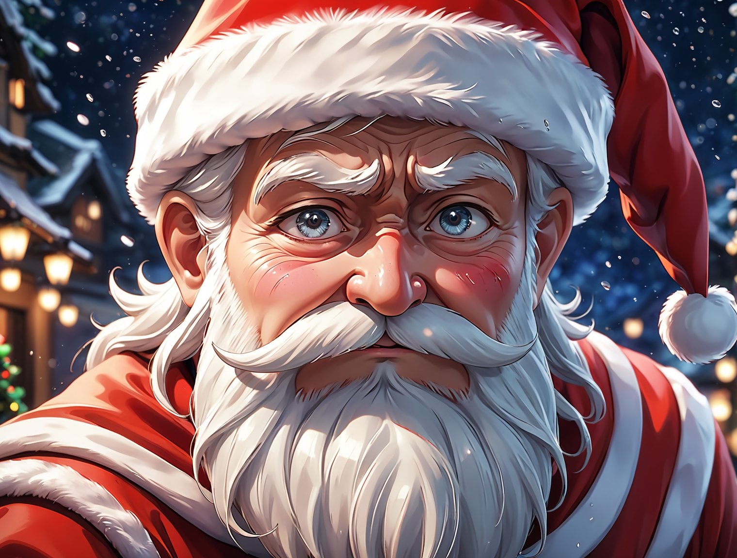 ((anime)), Santa Claus, extremely sad expression,  crying with tears, dynamic angle, depth of field, detail XL,