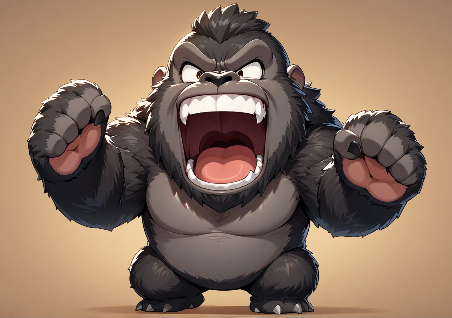 Masterpiece, 4K, ultra detailed, ((solo)), chibi anime style, furry King Kong roaring, solid background, more detail XL, SFW, 