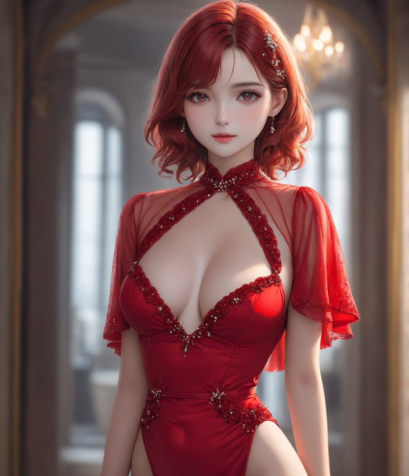 Masterpiece, 4K, ultra detailed, sexy lady in red, SFW, depth of field,raw photo, realistic:1.3 cinematic photo