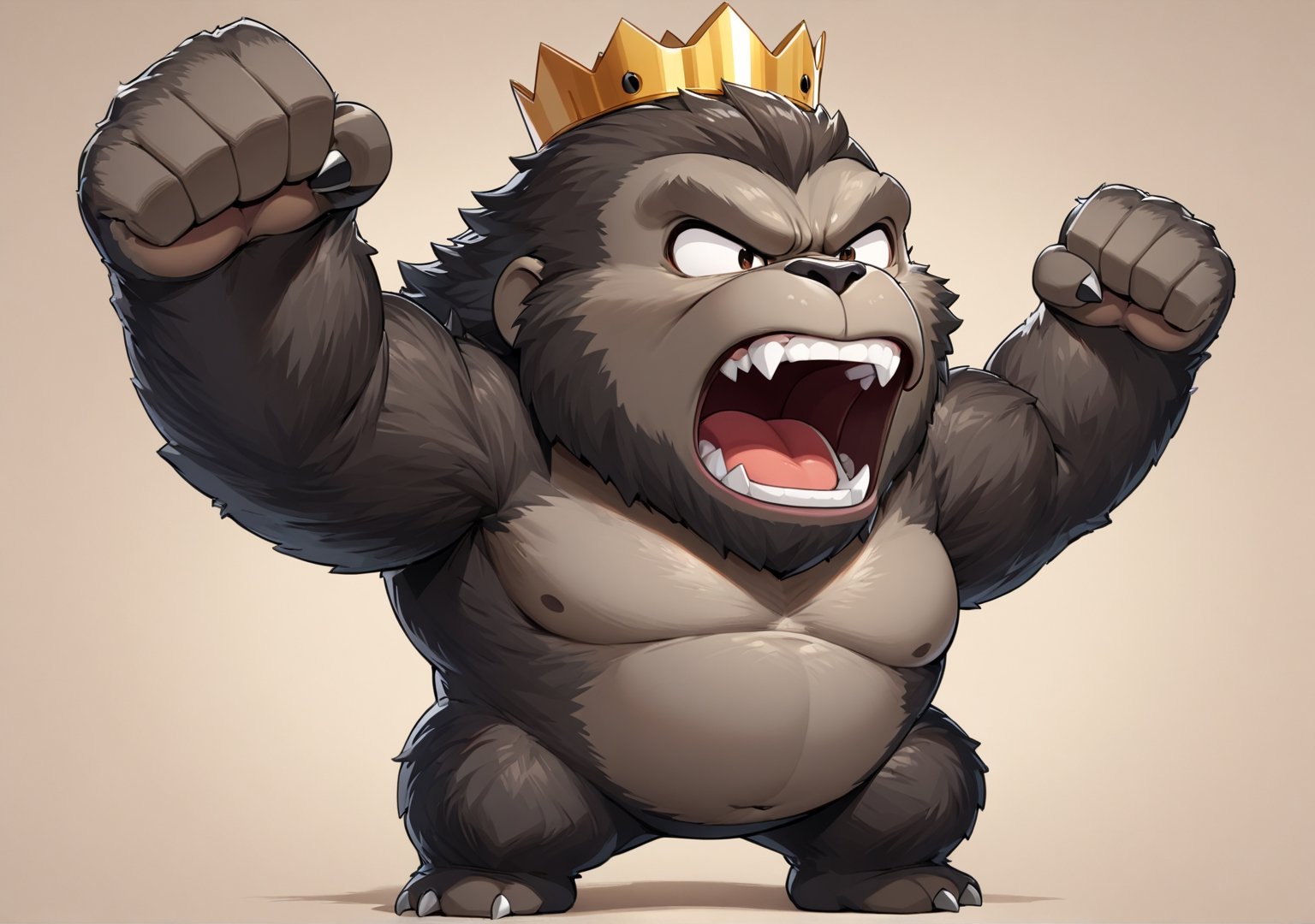 Masterpiece, 4K, ultra detailed, ((solo)), chibi anime style, furry King Kong roaring, solid background, more detail XL, SFW, 