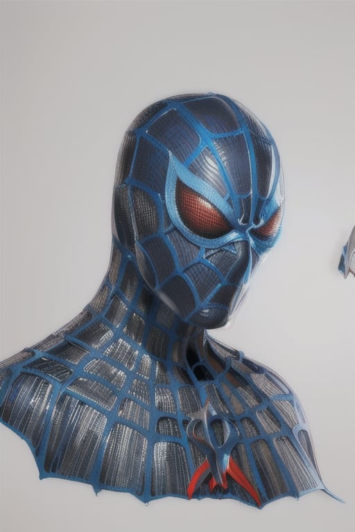 "In a stunning artistic twist, imagine a vivid portrayal of Blue Spiderman - focusing solely on his enigmatic head and chest. Rendered in intricate detail, the electric blue hues of his costume contrast against the dark, brooding shadows that surround him. His intense gaze pierces through the fourth wall, captivating the viewer with a mix of determination and vulnerability.

The web-slinger's iconic mask reveals subtle hints of wear and tear, bearing witness to countless battles fought in the pursuit of justice. The faint hint of a confident smirk graces his lips, hinting at a spirit unyielding in the face of adversity. Adorned with a unique, mesmerizing spider emblem on his chest, the suit's fabric seems to ripple with kinetic energy, hinting at the latent power within.

As viewers contemplate this striking depiction, they find themselves entangled in the questions that this artwork evokes. What trials and tribulations has Blue Spiderman endured to become the hero he is? What personal battles does he grapple with behind the mask? Will he continue to embrace the responsibilities that come with his extraordinary abilities, even when the weight seems unbearable?

The artwork beckons the audience to explore the complex psychology of this masked hero, inviting them to delve deeper into the enigmatic world of Blue Spiderman. The limited focus on his head and chest intensifies the emotional connection, leaving an indelible impression that sparks the imagination and invites a deeper understanding of the man behind the mask."