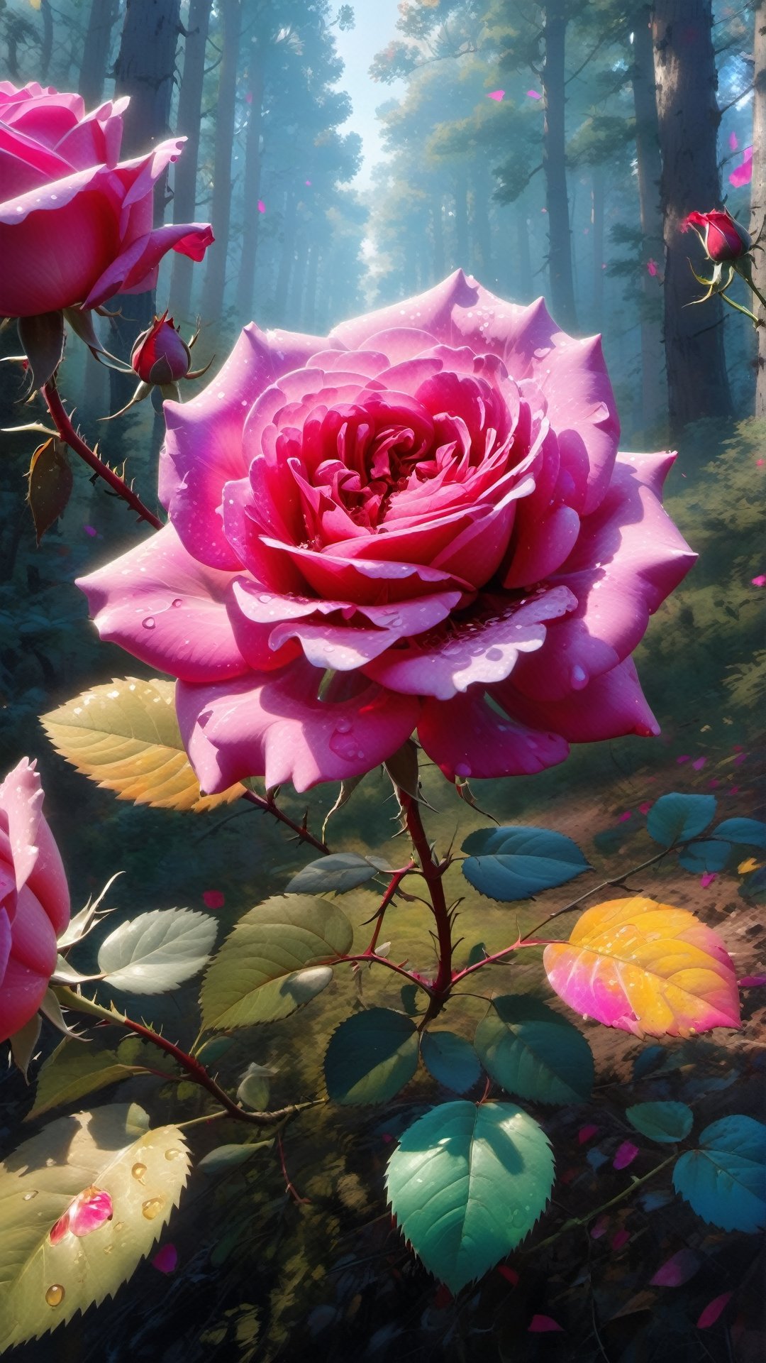 flower, masterpice, detailed, highres, focus, colorful, realistic, real, rose, forest, nature,