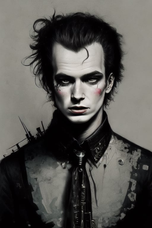 Punk pulp art of Sid Vicious singing "My Way" at a red pentimento clockwork with a whiter shade of pale going crazy in a punk world by Loui Jover and Pino Daeni and Henri de Toulous Lautrec, Richard Avedon, Yossi Kotler,monochrome,CURIOSITY