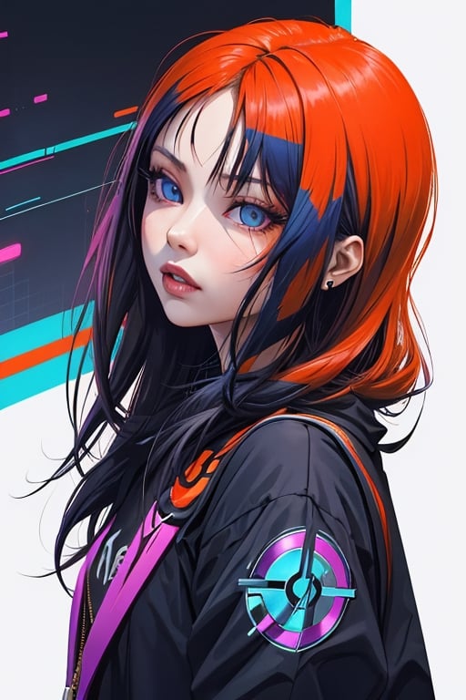 cyberpunk, women, streetwear, vector, orange, blue, simple background