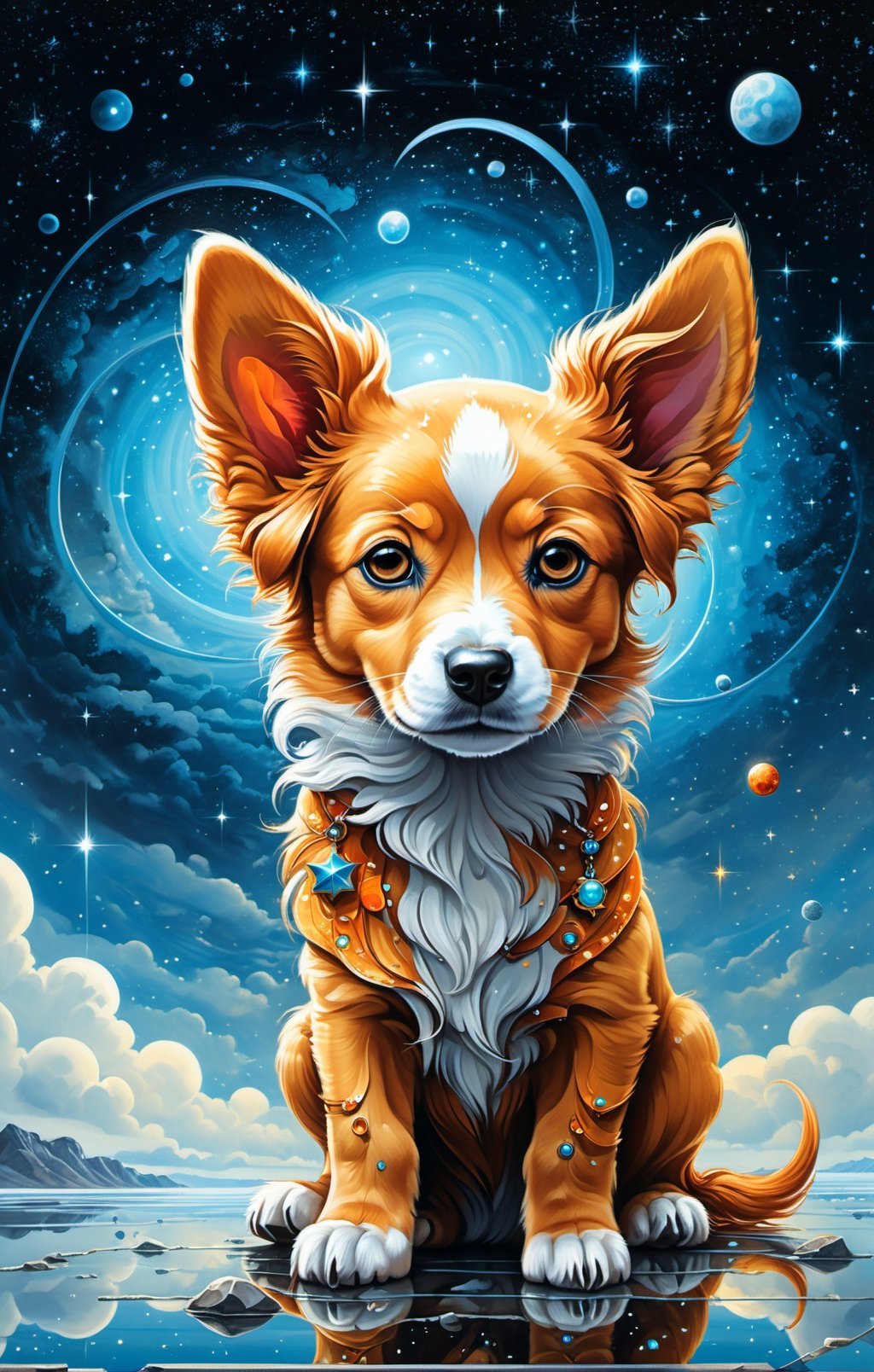 Digital art, The infinity of beauty. Puppy star. Style by Yuumei, Robert Bissell, Christopher Balaskas, Keith Mallett, Wassily Kandinsky, Karen Wallis, Paul Lehr, Patrice Murciano, Watercolor, trending on artstation, sharp focus, studio photo, intricate details, highly detailed, by greg rutkowski