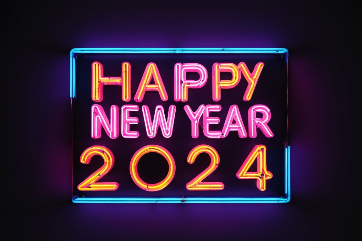 A neon image displaying "Happy New Year's 2024"
