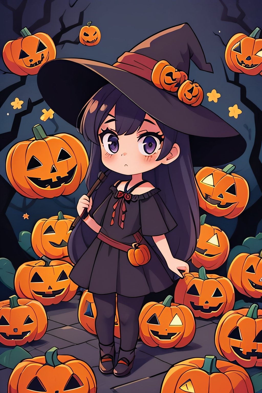 1girl, halloween style, witch clothes, pumpkins, high_res 