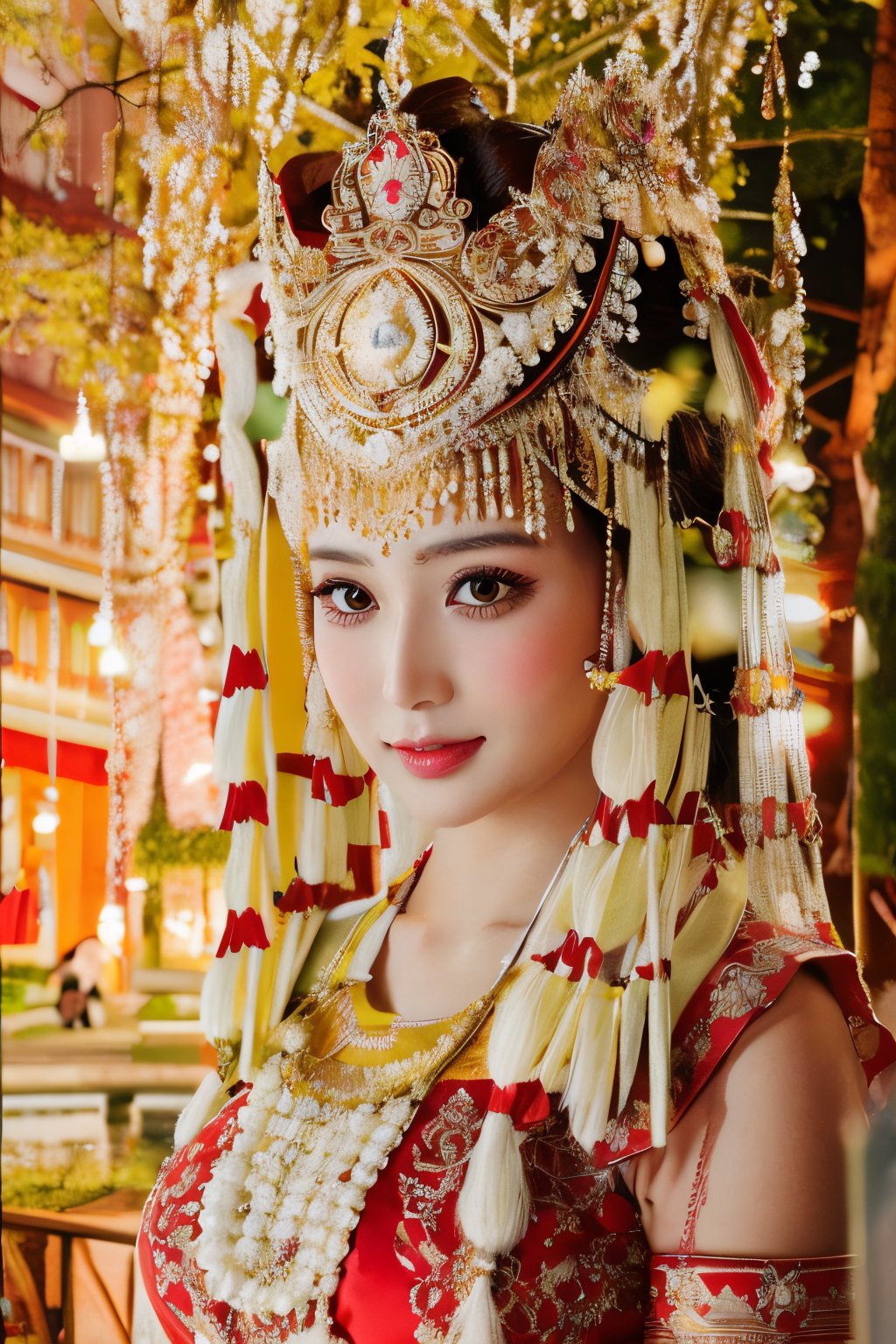 malayan bride, Best quality, masterpiece, ultra high res, (photorealistic:1.37), raw photo, detailed eyes and face, perfect anatomy. perfect fingers. dynamic lighting, outdoors, walk in the park ,m4d4m,Indian,riregram