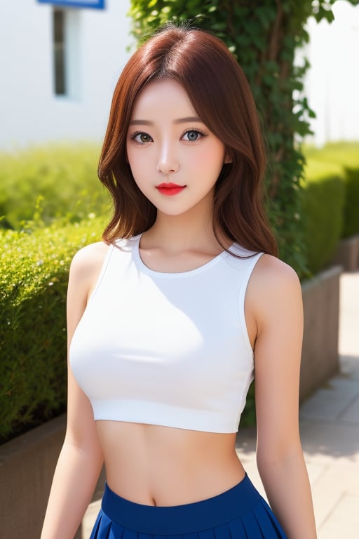 Beautiful face,high res face, image2image face, best quality, single girl, beautiful eyes, crithfey idemoto, mini skirt, crop top