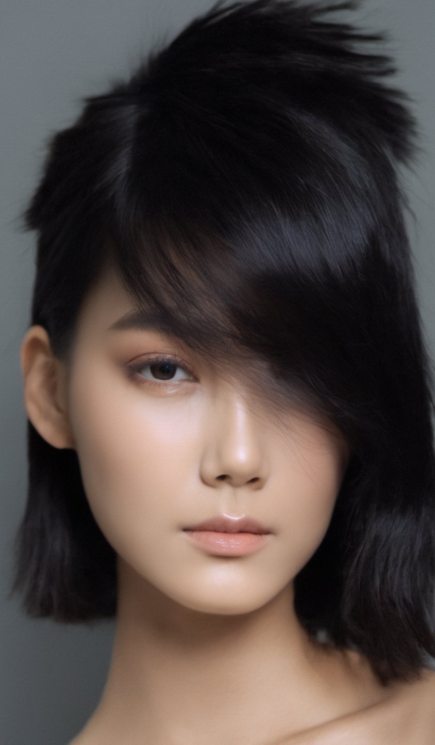 a 20 yo woman, long black wavy hair, (hi-top fade:1.3), dark theme, soothing tones, muted colors, high contrast, (natural skin texture, hyperrealism, soft light, sharp), medium breast,Enhanced Reality,xxmix_girl,Movie Still,xxmixgirl