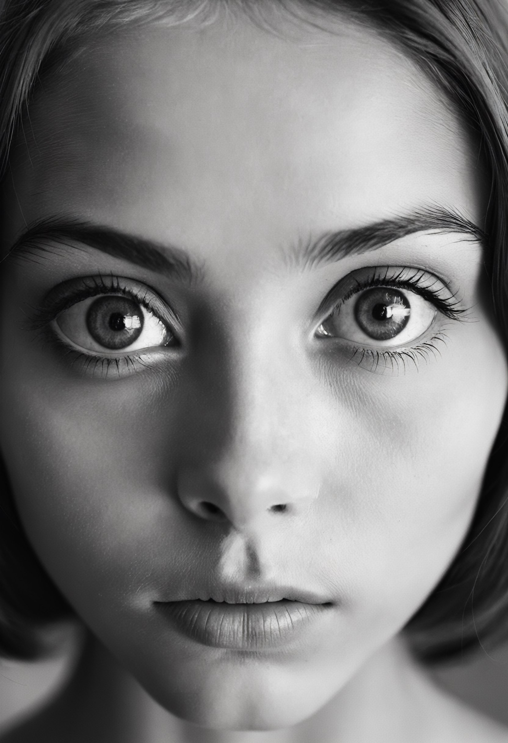 photograph, (designed by Mark Seliger:0.7) , portrait, close-up of a slim girl from Madrid, she has big eyes, shallow depth of field, Ilford XP2 400, depth of field 100mm, close-up, photo