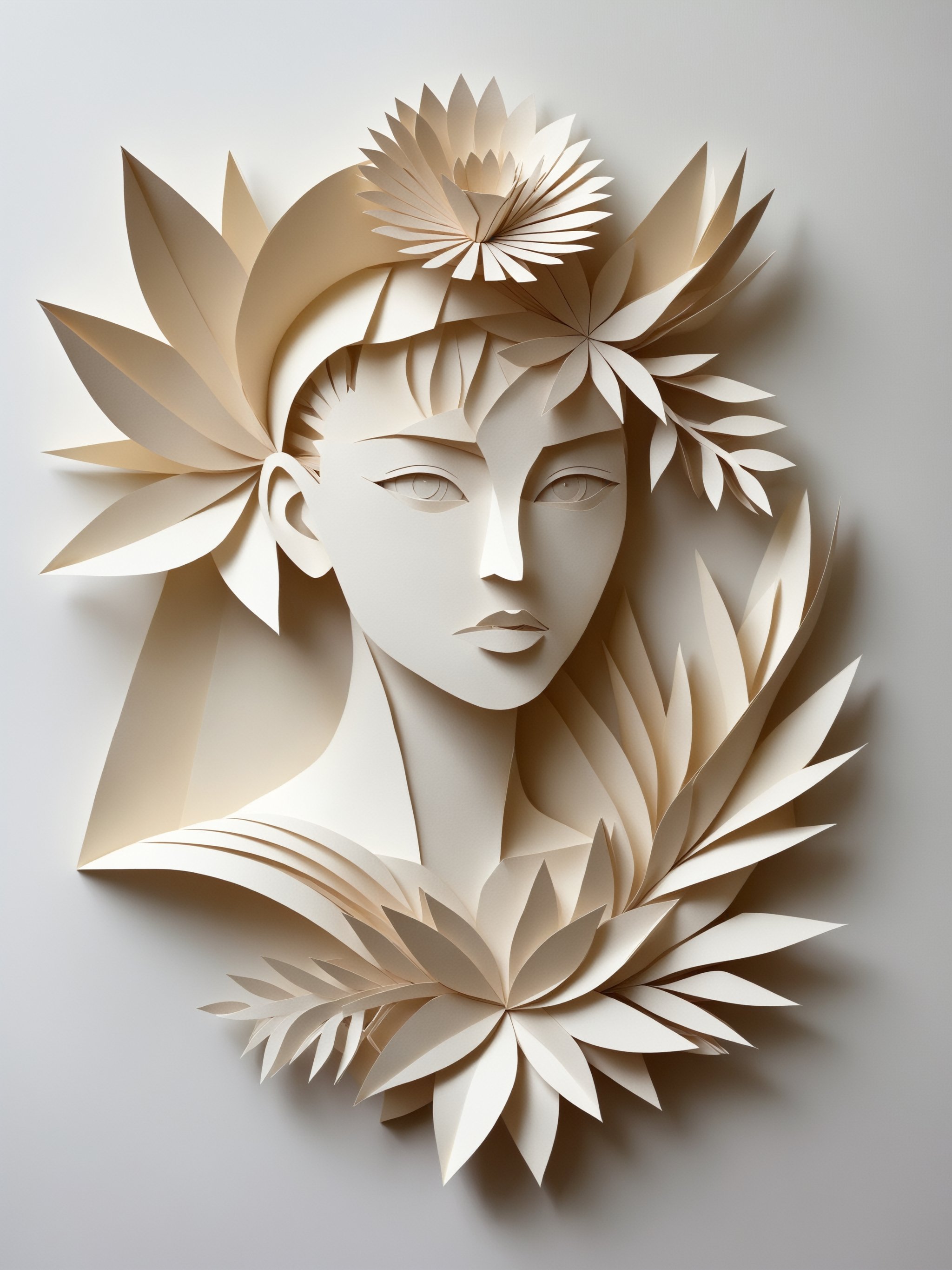 punk, Kirigami representation, 3D, paper folding, paper cutting, Japanese, intricate, symmetrical, precision, clean lines, flora borsi and albert gleizes, Folk Art Style, massurrealism,
